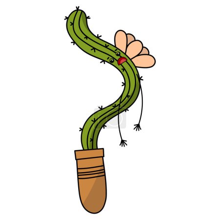 Illustration for Cute tired cactus. Vector flat cartoon icon. Isolated on white background. cactus in a pot - Royalty Free Image