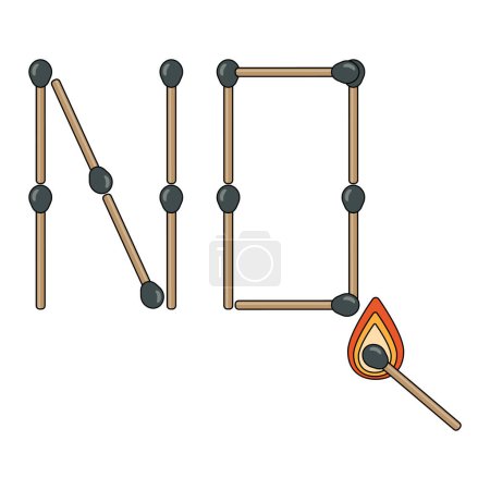 Téléchargez les illustrations : Word no from matches. Wooden whole matches with a sulfur head in the form of an inscription. Flat style. Vector wooden sticks - en licence libre de droit