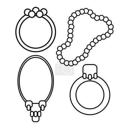 Illustration for Jewelry icons set. Isolated on white background. Rings, beads and necklace. - Royalty Free Image