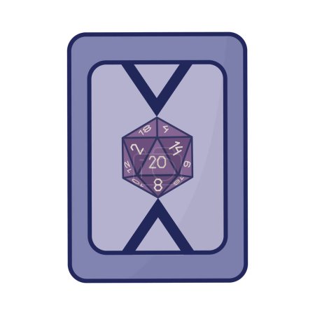 Ilustración de The reverse side of playing cards on a white background. Dungeon and dragon. Purple cover in a flat style. Dice D20 - Imagen libre de derechos