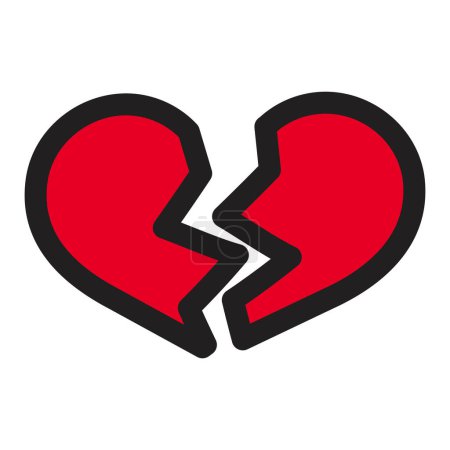 Illustration for Red heartbreak, broken heart or divorce flat vector icon for apps and websites - Royalty Free Image