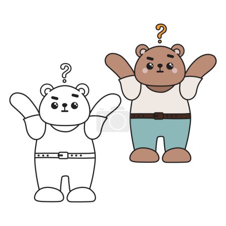 Illustration for Teddy bear black and white outline illustration. Coloring book or page for kids. - Royalty Free Image