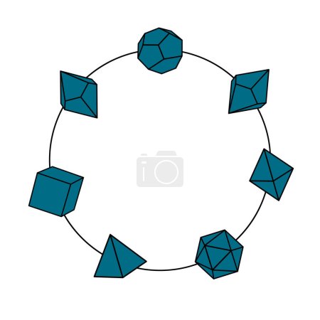Illustration for Blue dice frame in square shape, hand drawn vector illustration. Blank template element for postcard or photo frame design. Dice for playing dnd. Abstract illustration. d20, 6, 4, 12 - Royalty Free Image