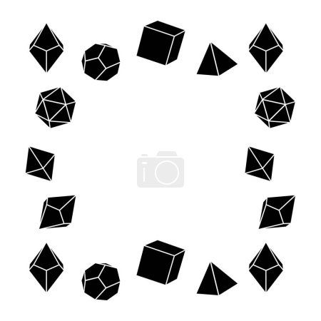 Illustration for Black square shaped dice frame, hand drawn vector illustration. Blank template element for postcard or photo frame design. Dice for the game dnd. Abstract illustration. d20, 6, 4, 12, 8. Board game - Royalty Free Image