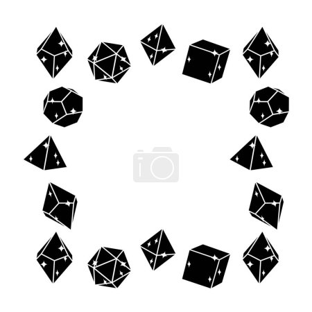 Illustration for Black dice frame in square shape, hand drawn vector illustration. Blank template element for postcard or photo frame design. Dice for playing dnd. Abstract illustration. d20, 6, 4, 12, 8. Board game - Royalty Free Image