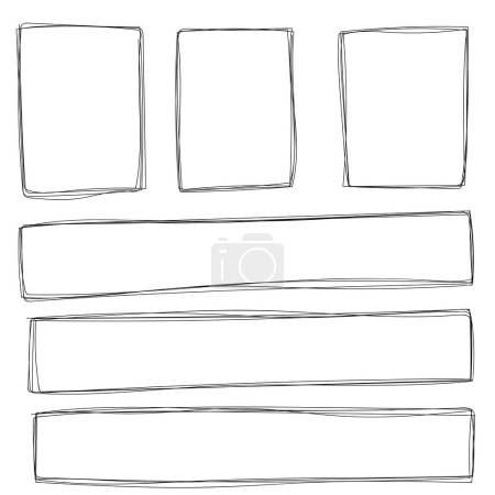 Conjunto de marcos cuadrados dibujados a mano aislados sobre fondo blanco.
