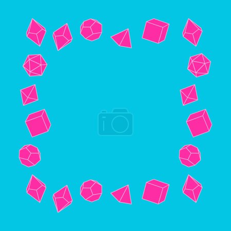 Illustration for Pink dice frame in square shape, hand drawn vector illustration. Blank template element for postcard or photo frame design. Dice for playing dnd. Abstract illustration. d20, 6, 4, 12, 8. Board game - Royalty Free Image