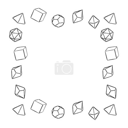 Illustration for Black dice frame in square shape, hand drawn vector illustration. Blank template element for postcard or photo frame design. Dice for playing dnd. Abstract illustration. d20, 6, 4, 12, 8. Board game - Royalty Free Image