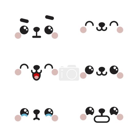Illustration for Cartoon faces. Expressive eyes and mouth, smiling, crying and surprised character face expressions. Caricature comic emotions or emoticon doodle. Isolated vector illustration icons set - Royalty Free Image