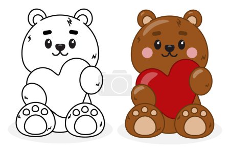 Illustration for Teddy bear black and white outline illustration. Coloring book or page for kids. - Royalty Free Image