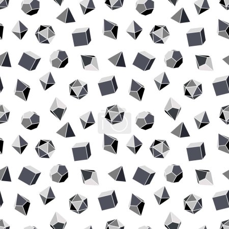 Illustration for Seamless pattern of grayscale dice for DND role playing games with four, six, eight, twelve and twenty sides. Dice for the game Dungeons and Dragons in grayscale on white background. Vector - Royalty Free Image