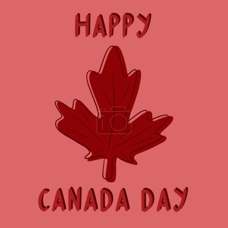 Illustration for Happy Canada Day. Vector flat typographic concept. Red maple leafe with text on red background. Ideal for postcard, banner, cover, greeting card, postcard - Royalty Free Image
