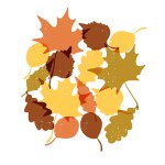 Risographic composition with abstract autumn leaves. Retro minimal hand drawn illustration with grunge texture. Autumn monochromatic design. Ideal for background, banner, poster