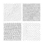 Set of ink hand drawn abstract seamless textures. Collection of four seamless pattern with scribbles, lines, semicircles and waves. Modern trendy background or illustration.