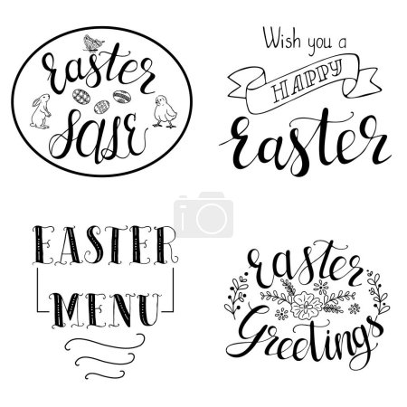 Set of Easter calligraphic contour greeting cards. Vector typography design for banner, poster, card. Modern vector calligraphy isolated on white background