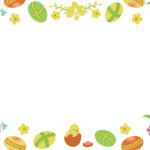 Horizontal background for Easter holiday. Frame template or design print with Easter basket and easter eggs on white background. Good for banner, background, social media graphics