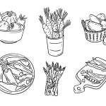 Sketchy outline drawings of vegetables in groups. Doodle outline vegetables for healthy eating on white background. Ideal for coloring pages, tattoo, pattern