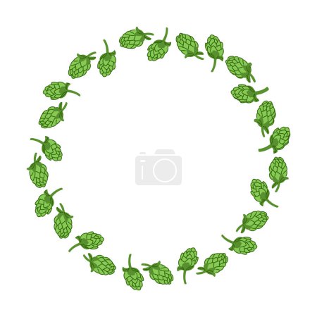Flat hand drawn hops floral wreath. Beer concept. Isolated vector elements on dark background. St Patricks Day or Octoberfest decoration. Unique print design