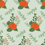 Stylized hand drawn flowers seamless pattern. Flat hand drawn colored elements on green background. Unique print design for textile, wallpaper, interior, wrapping