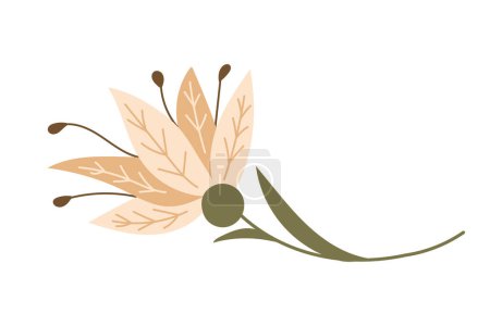Vector Folk flat fantasy flower in muted colors isolated on white background. Botanical illustration in boho style. Ideal for decor, printout, decoration