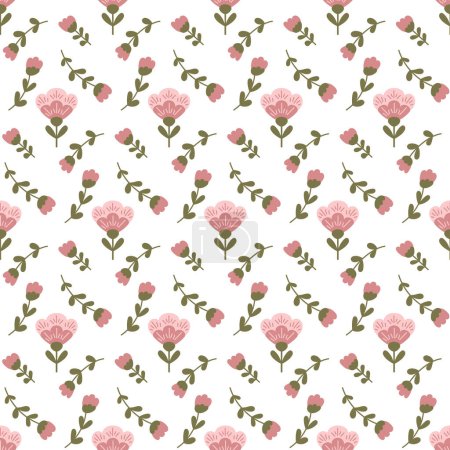 Folk abstract floral seamless pattern in flat style. Hand drawn vector illustration in pastel colors isolated on white background. Botanical pattern in boho style. Print design for textile
