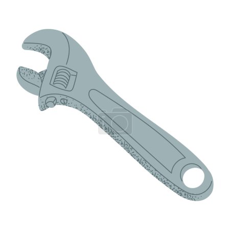 Illustration for Flat hand drawn tool for repairing. Adjustable Wrench. Prolongation of lifetime concept. Vector colored instrument for maintain of home isolated on white background - Royalty Free Image