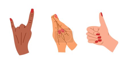 Hand drawn set of diversity hands gestures. Body language and praying by hands. Vector flat doodle illustrations isolated on white background
