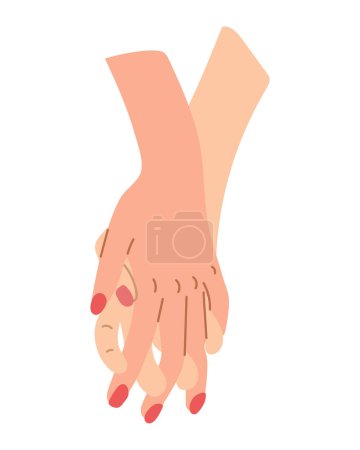 Zwei Hände von Menschen, die sich in Beziehung berühren. Liebe, Vertrauen, Hochzeit, Ehekonzept. Vektor flache handgezeichnete Komposition isoliert auf weißem Hintergrund