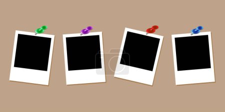 Illustration for Blank Polaroid photo frame for Scrapbook. Design of vintage negative snapshot. Template of retro photo picture. Vector illustration. Editorial material. - Royalty Free Image