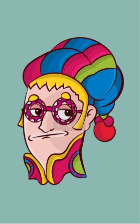 Téléchargez les illustrations : Caricature Elton John avec chapeau arlequin - en licence libre de droit