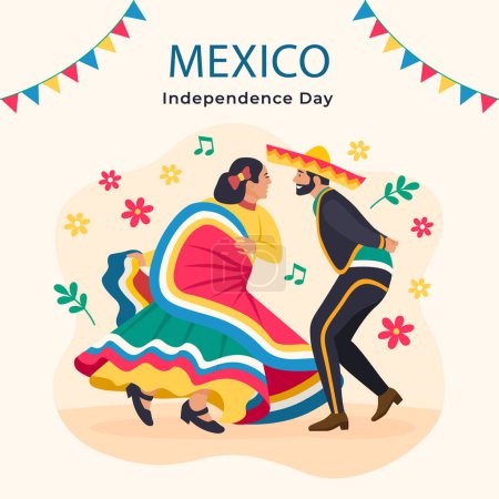 Téléchargez les illustrations : Illustration plate pour célébration de l'indépendance mexicaine Illustration vectorielle. - en licence libre de droit