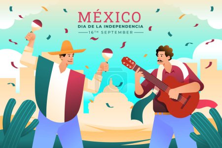 Téléchargez les illustrations : Illustration dégradée pour la célébration de l'indépendance mexicaine Illustration vectorielle. - en licence libre de droit