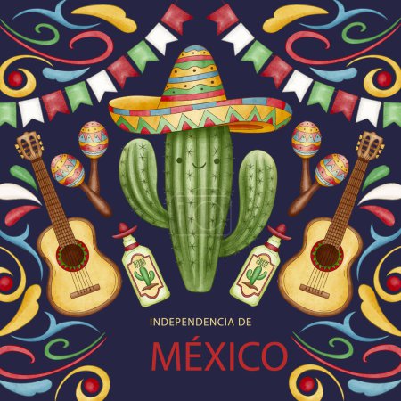 Téléchargez les illustrations : Illustration aquarelle pour célébration de l'indépendance du Mexique Illustration vectorielle. - en licence libre de droit
