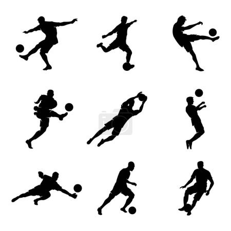 Téléchargez les illustrations : Ensemble de silhouette de joueur de football design plat Illustration vectorielle - en licence libre de droit