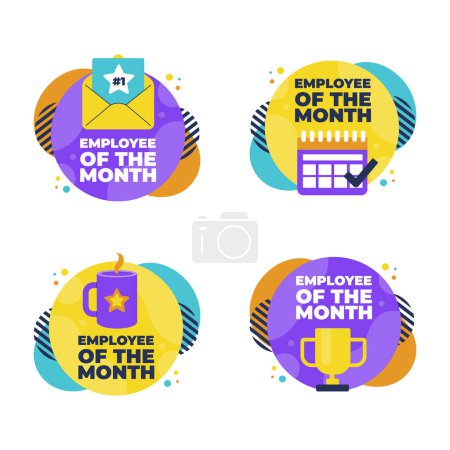 Flat design employee month badges Vector illustration