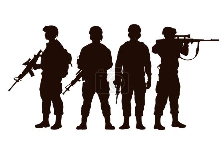 Téléchargez les illustrations : Silhouette de soldat design plat Illustration vectorielle - en licence libre de droit
