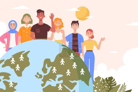 Illustration for Flat world population day background with planet people Vector illustration - Royalty Free Image