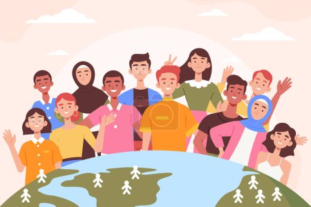 Illustration for Flat world population day background with planet people Vector illustration - Royalty Free Image