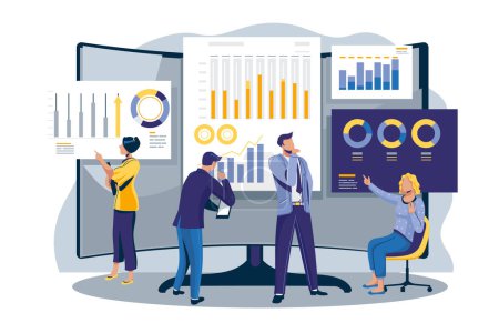 Illustration for People analyzing growth charts Vector illustration - Royalty Free Image