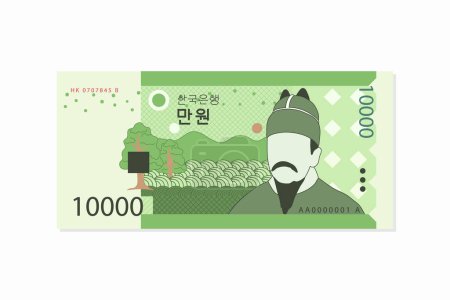 Illustration for Hand Drawn Korean Money Isolated On White Background. Vector Illustration In Flat Style - Royalty Free Image