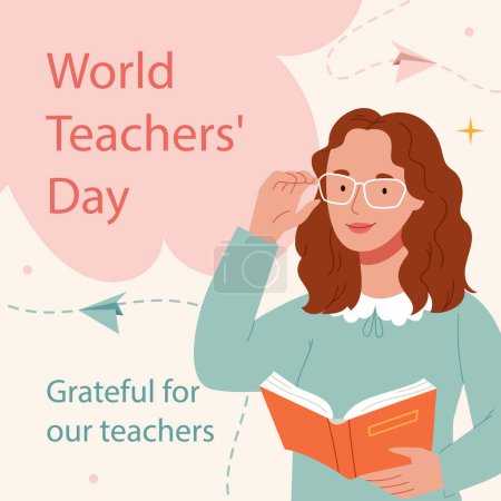Illustration for World Teachers Day Celebration Isolated On White Background. Vector Illustration In Flat Style - Royalty Free Image