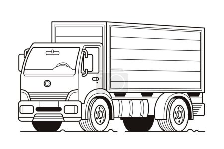 Illustration for A monochrome illustration of a truck featuring wheels, tires, automotive parking lights, and a box on the back. This motor vehicle showcases automotive design and exterior details - Royalty Free Image