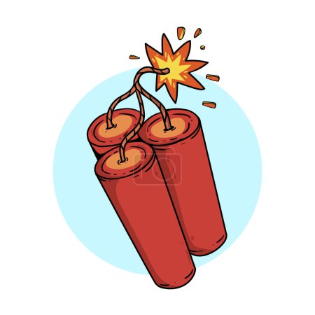 A cartoon illustration of three sticks of dynamite exploding in a burst of liquid, resembling a cascade of fruit juice pouring out of drinkware onto a tableware set