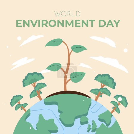 Zum Weltumwelttag wird ein Baum auf einem Globus gepflanzt, der die Bedeutung der Landpflanzen in unserem Ökosystem symbolisiert