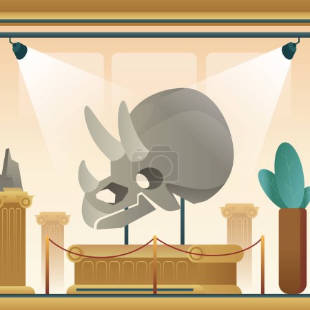 Illustration for The triceratops skull is showcased in the museums interior design, blending art and graphic elements with wood accents and a rectangular frame - Royalty Free Image