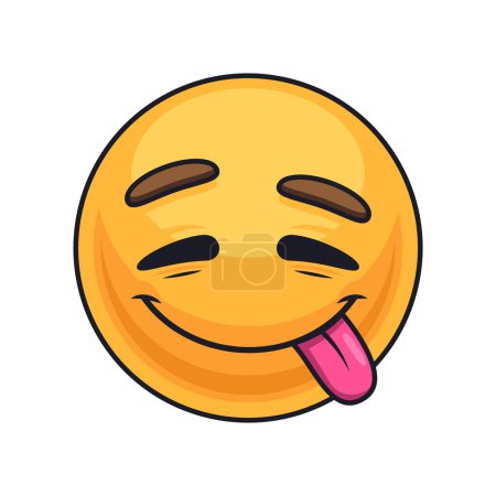 Illustration for A playful emoticon with a smiley face and tongue sticking out, displaying a happy facial expression. The gesture is depicted in a cartoonlike font within a circle or ball shape - Royalty Free Image