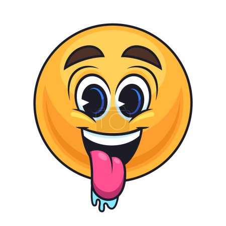 A Cartoon Smiley Face with its tongue hanging out, Happy expression shown through wide Smile and raised Eyebrow, distinctive Eyewear on its nose, Artistic Gesture from the Head