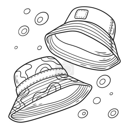 A minimalist black and white art piece featuring two bucket hats with circles around them, showcasing the beauty of simplicity in headgear design