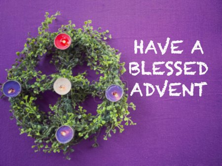 Photo for Christianity concept about Advent and Christmas season. HAVE A BLESSED ADVENT written on purple background. With blurred style background. - Royalty Free Image