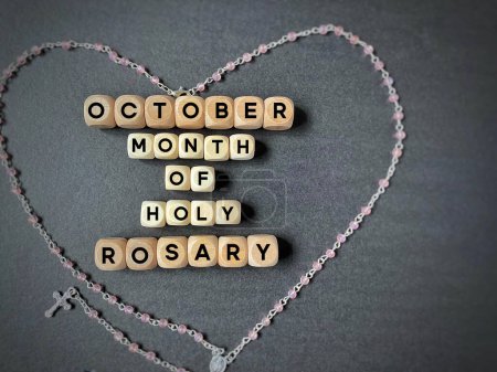 Photo for Christianity Concept - October Month of Holy Rosary text background. Stock photo. - Royalty Free Image